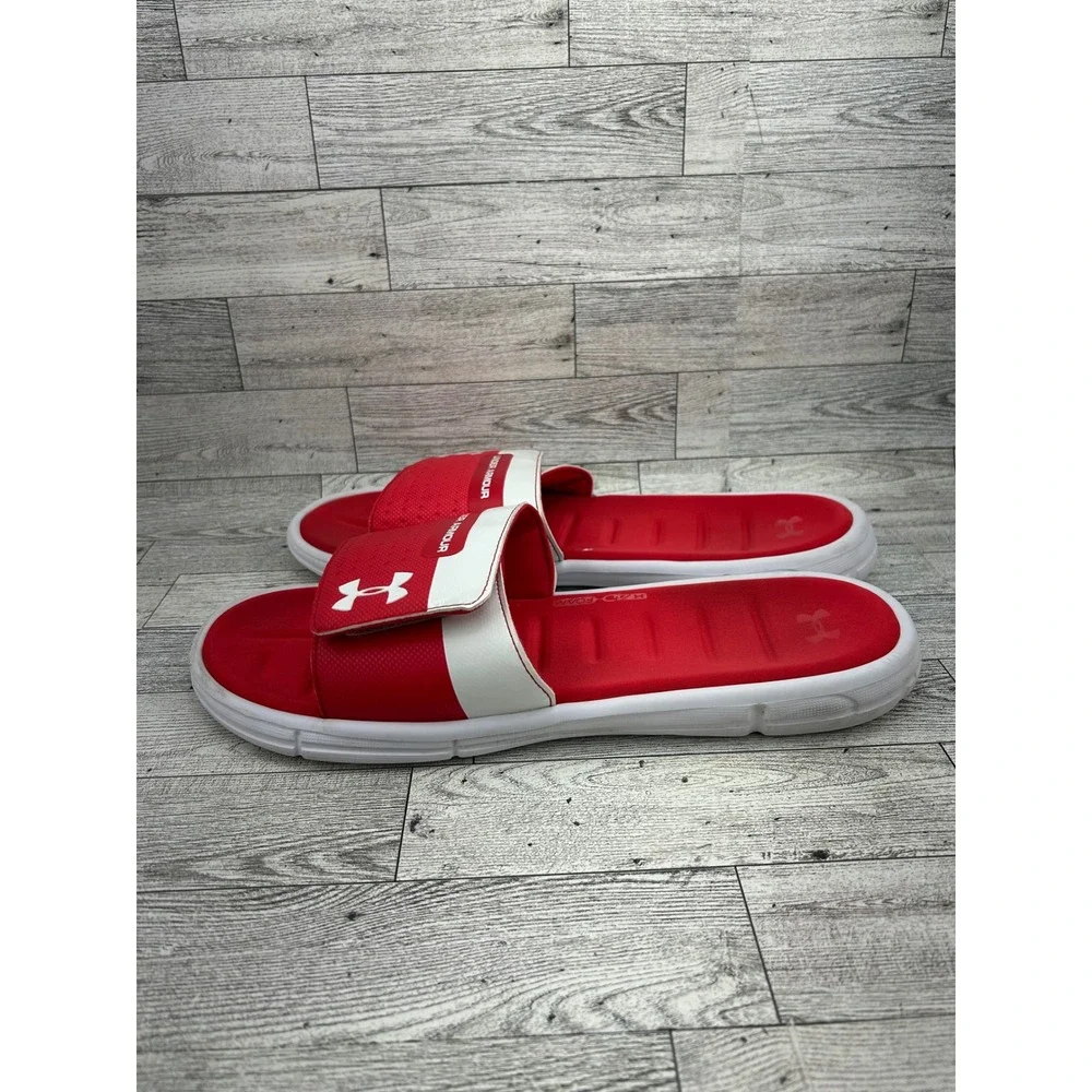 Under Armour Ignite V Men Red White Slides Sandals 3000040-101 Size 12